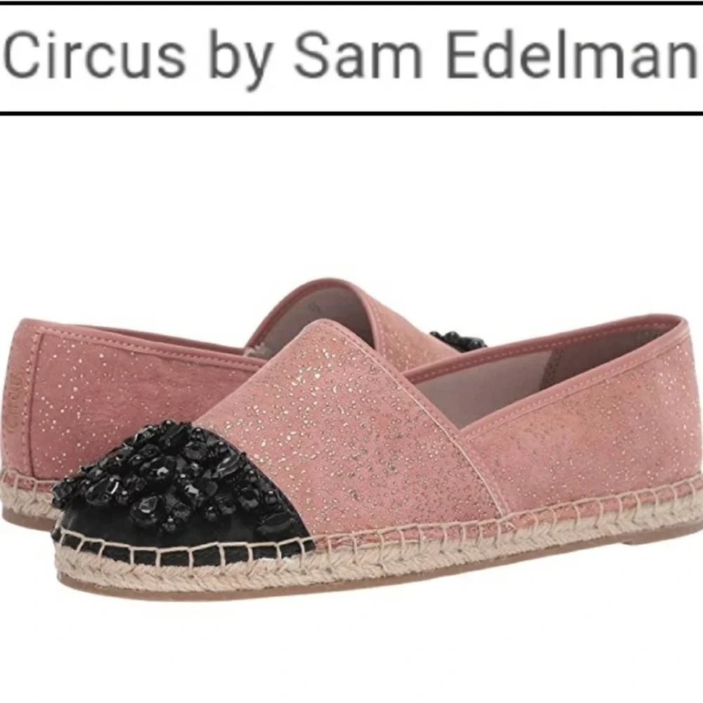 NEW! SAM EDELMAN Loretta Metallic Embellished Espadrille Slip On Flat Loafers 6.